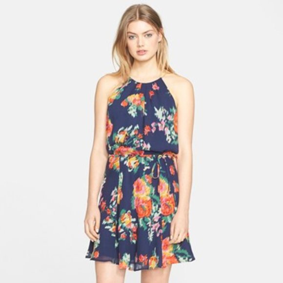 Joie Dresses & Skirts - Joie Makana Floral Print Silk Halter Blue Dress
